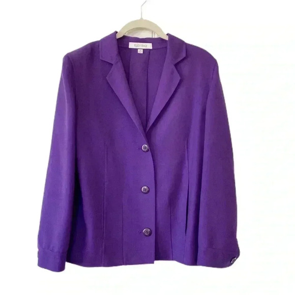 Ellen Tracy Purple Blazer Small Wool 3 Button Front Shoulder Pads Office Career - Picture 1 of 10